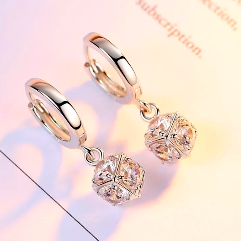 Sterling Silver 925 CZ Drop Huggie Hoop Earrings